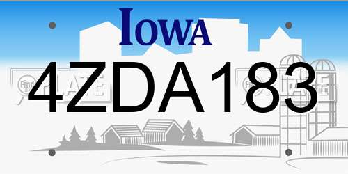4ZDA183 Iowa License Plate