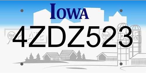 4ZDZ523 Iowa License Plate