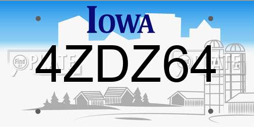 4ZDZ64 Iowa License Plate