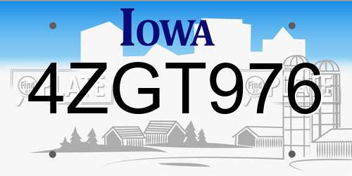 4ZGT976 Iowa License Plate