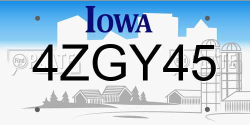 4ZGY45 Iowa License Plate