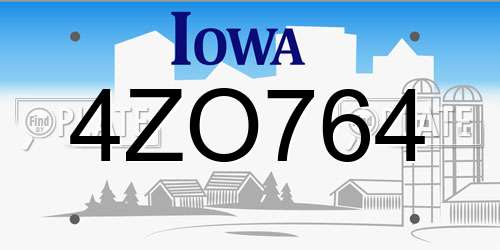 4ZO764 Iowa License Plate