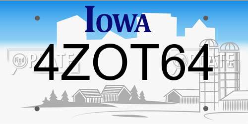 4ZOT64 Iowa License Plate
