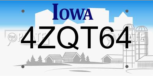 4ZQT64 Iowa License Plate