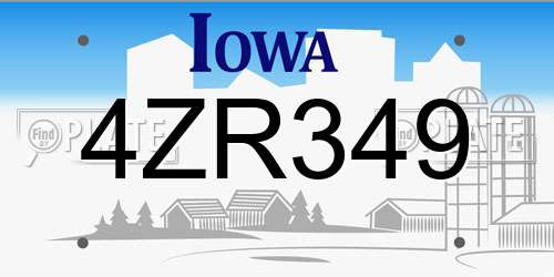 4ZR349 Iowa License Plate