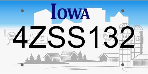 4ZSS132 Iowa License Plate