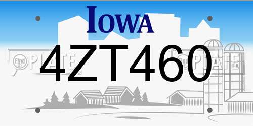 4ZT460 Iowa License Plate
