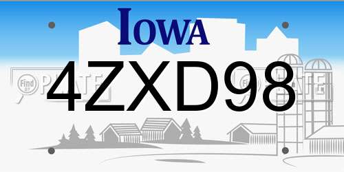 4ZXD98 Iowa License Plate