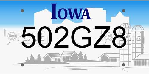 502GZ8 Iowa License Plate