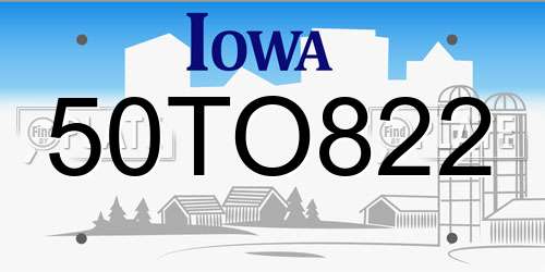 50TO822 Iowa License Plate