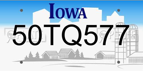 50TQ577 Iowa License Plate