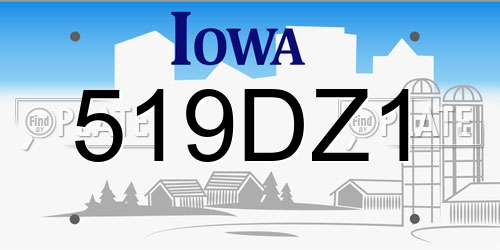 519DZ1 Iowa License Plate
