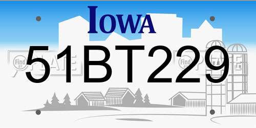 51BT229 Iowa License Plate