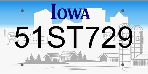 51ST729 Iowa License Plate