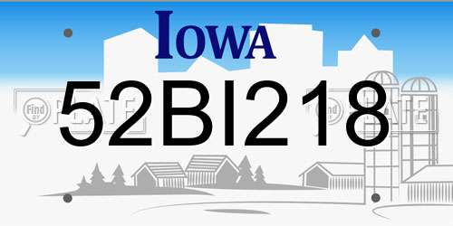 52BI218 Iowa License Plate