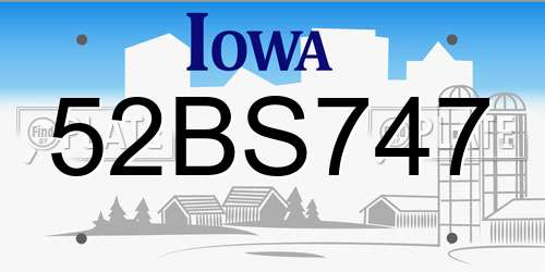 52BS747 Iowa License Plate