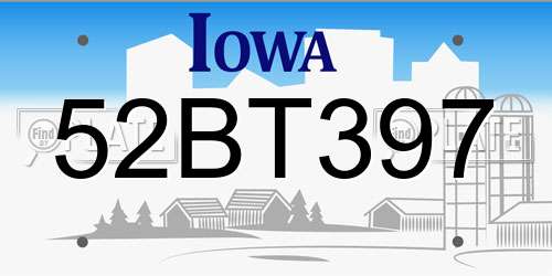 52BT397 Iowa License Plate
