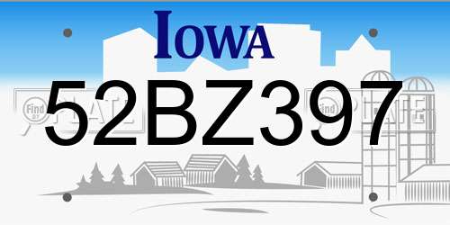 52BZ397 Iowa License Plate