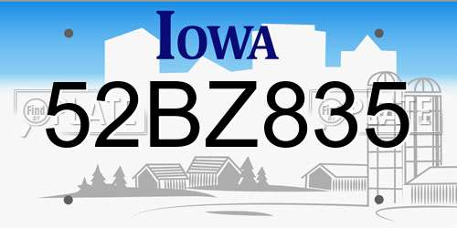 52BZ835 Iowa License Plate