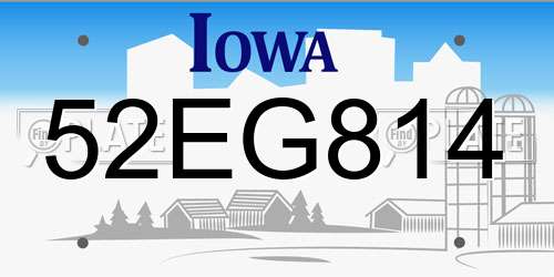 52EG814 Iowa License Plate