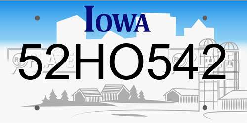 52HO542 Iowa License Plate
