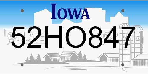 52HO847 Iowa License Plate