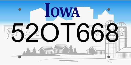 52OT668 Iowa License Plate