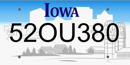 52OU380 Iowa License Plate