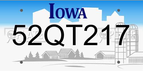 52QT217 Iowa License Plate
