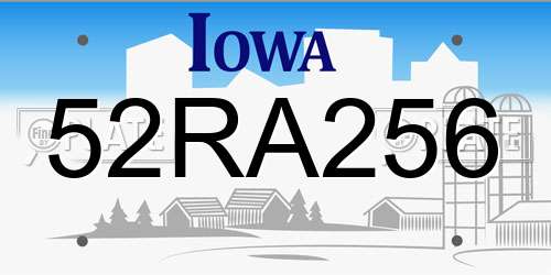 52RA256 Iowa License Plate