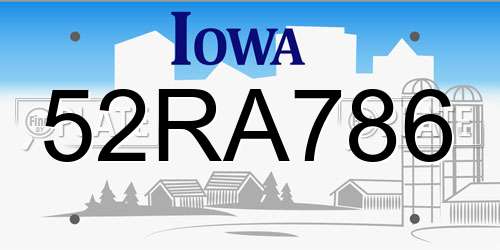 52RA786 Iowa License Plate