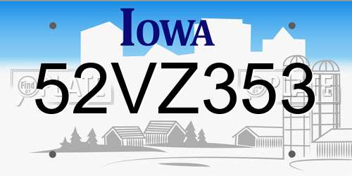 52VZ353 Iowa License Plate