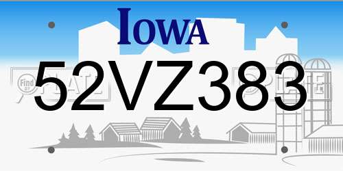 52VZ383 Iowa License Plate