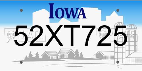 52XT725 Iowa License Plate