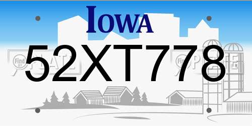 52XT778 Iowa License Plate