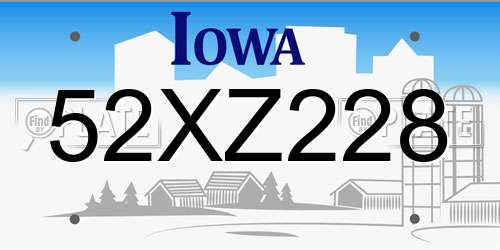 52XZ228 Iowa License Plate