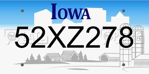52XZ278 Iowa License Plate