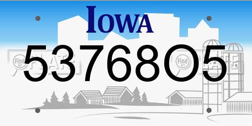 53768O5 Iowa License Plate