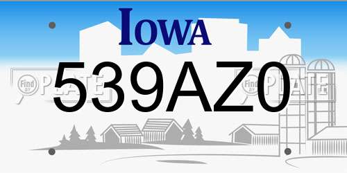 539AZ0 Iowa License Plate