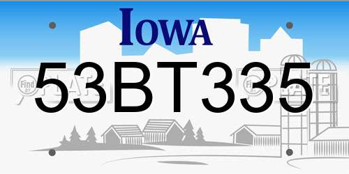 53BT335 Iowa License Plate