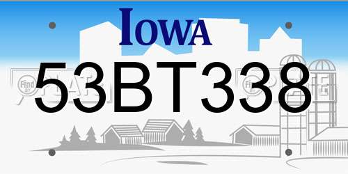 53BT338 Iowa License Plate
