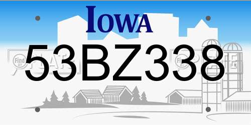 53BZ338 Iowa License Plate