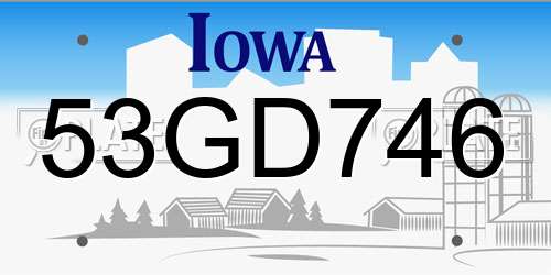 53GD746 Iowa License Plate