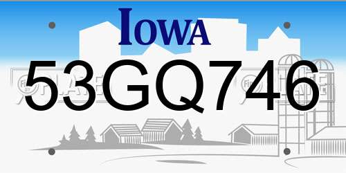 53GQ746 Iowa License Plate