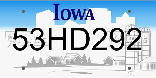 53HD292 Iowa License Plate