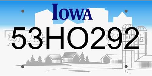53HO292 Iowa License Plate