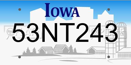 53NT243 Iowa License Plate