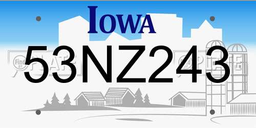 53NZ243 Iowa License Plate