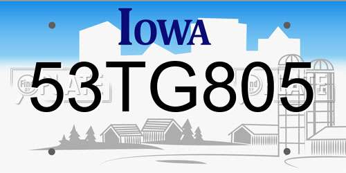 53TG805 Iowa License Plate