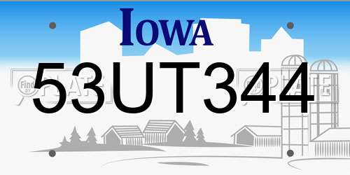 53UT344 Iowa License Plate